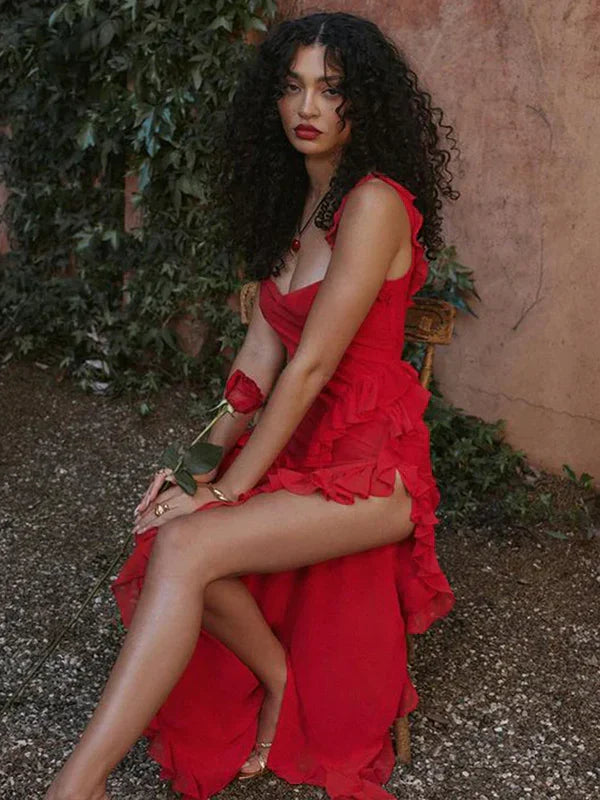 Hermosos vestidos de fiesta de gasa con escote cuadrado y corte A en color uva, con aberturas, para invitadas de boda de verano, trajes de invitada de boda DP771