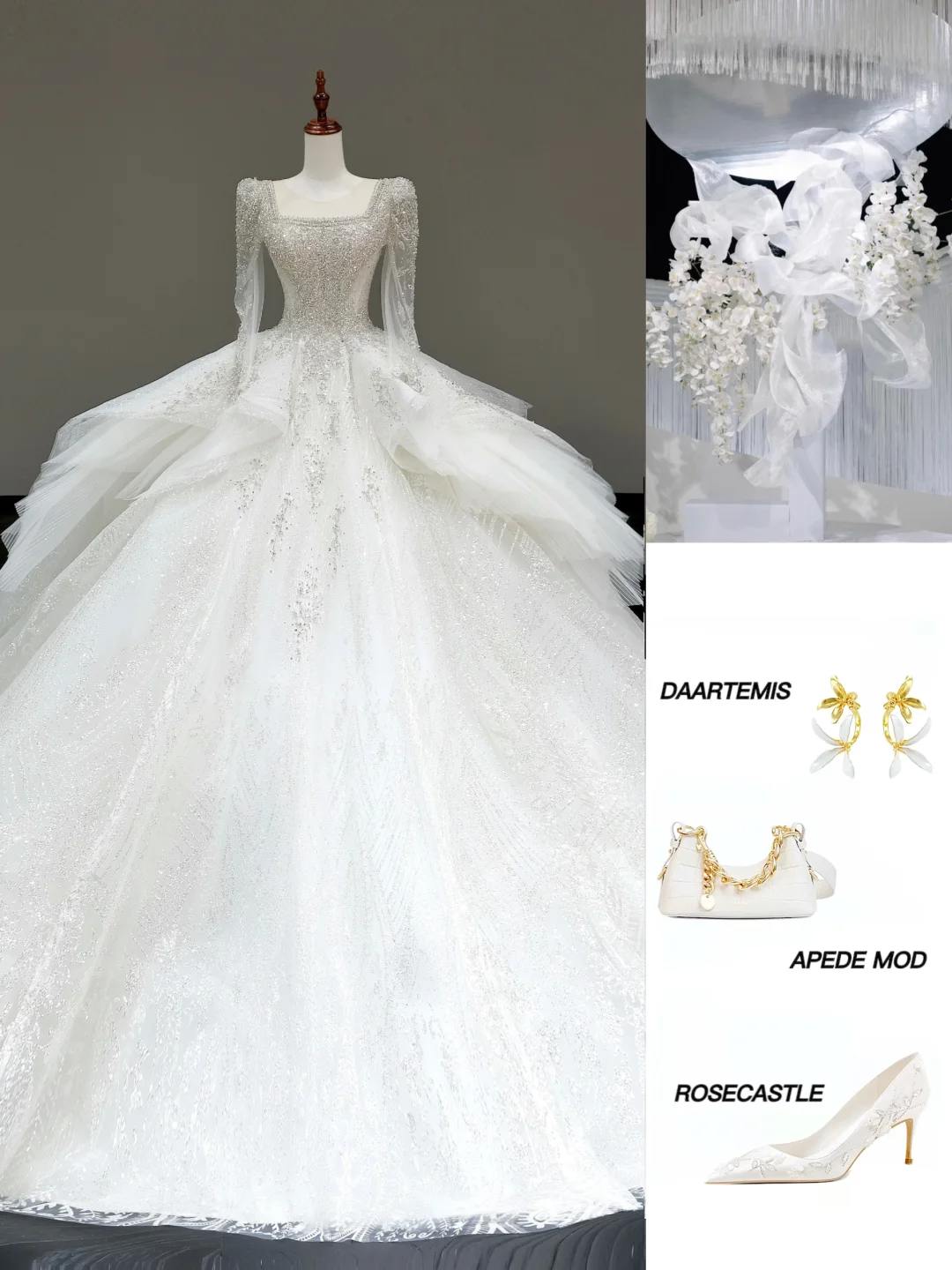 Vestido de novia único, vestido de fiesta, escote cuadrado, lentejuelas blancas, vestidos de novia DP792