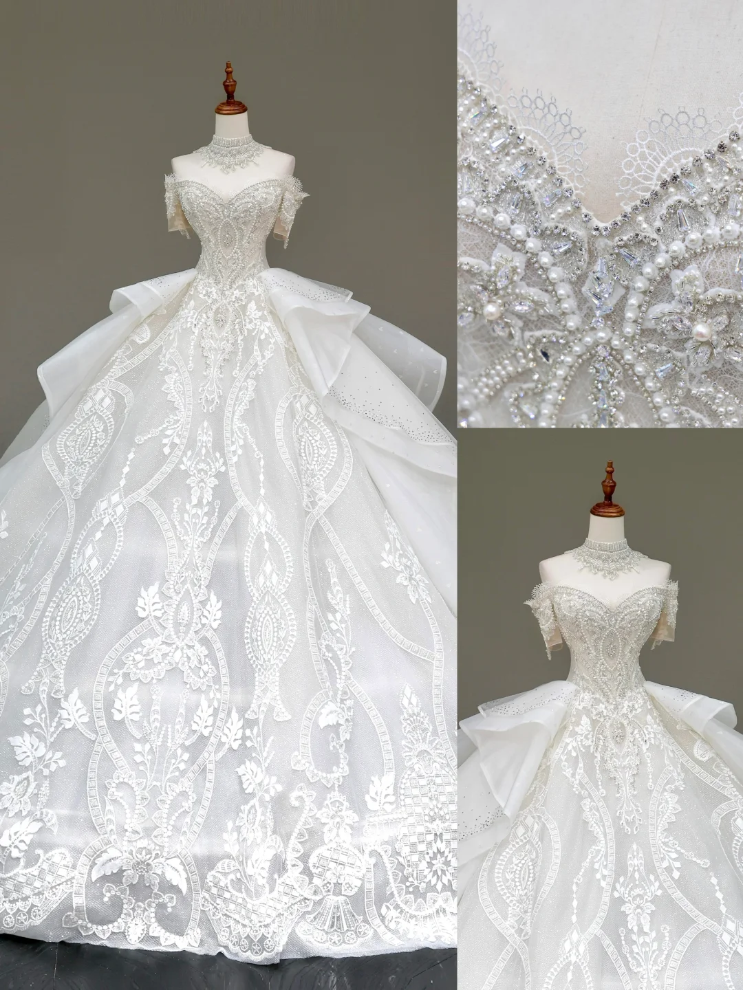 Vestido de novia elegante con hombros descubiertos, lentejuelas blancas, mangas cortas, para invierno, DP811