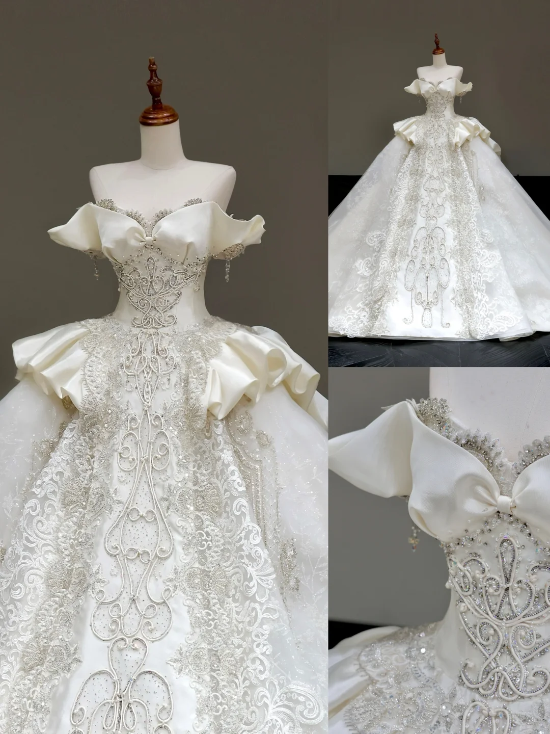 Vestido de novia princesa, vestido de baile con hombros descubiertos, lentejuelas blancas y cuentas, vestidos de novia de invierno DP839
