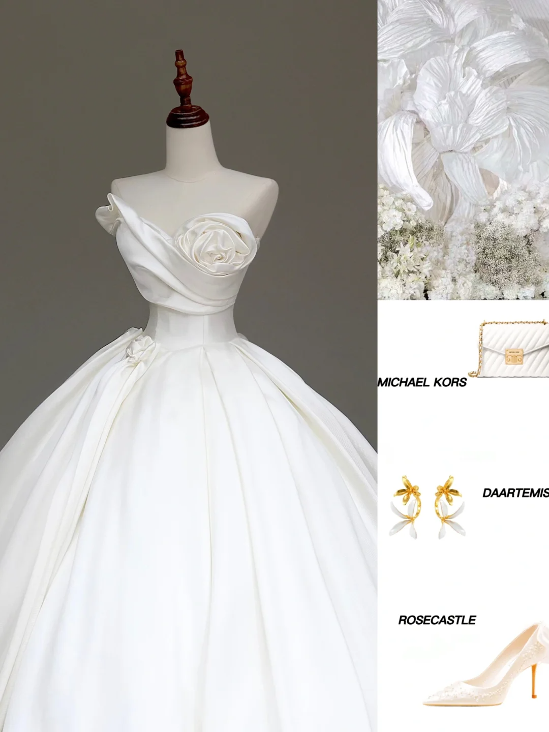 Vestido de novia atemporal, vestido de baile, escote corazón, satén blanco, flores, vestidos de novia DP849