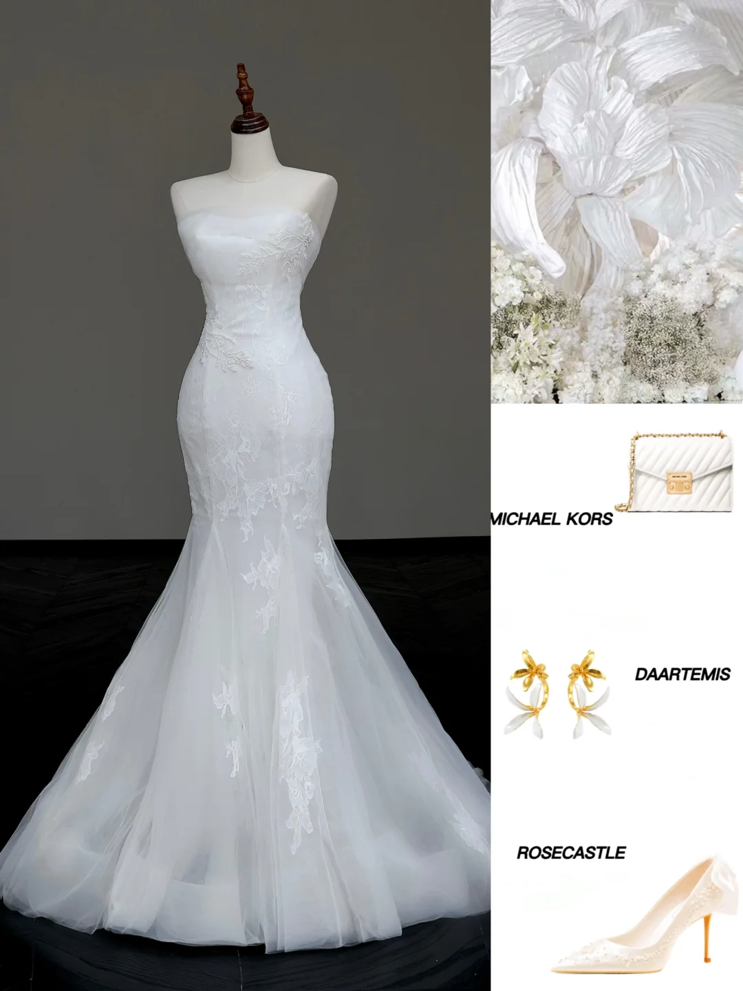 Vestido de novia sencillo de sirena sin tirantes, con encaje blanco, estilo minimalista, DP854