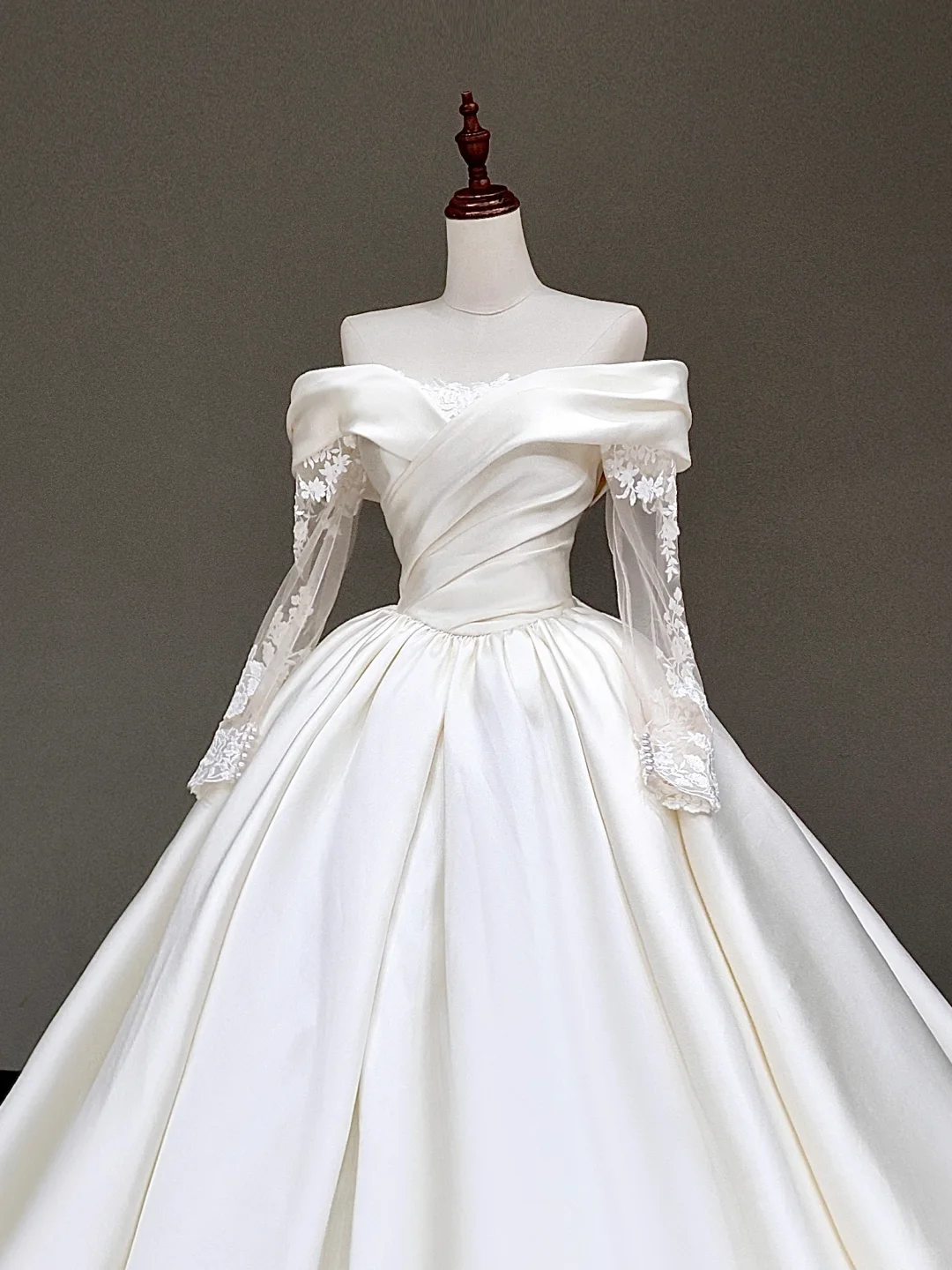 Vestido de novia atemporal, vestido de fiesta, hombros descubiertos, satén, mangas largas, vestidos de novia DP856