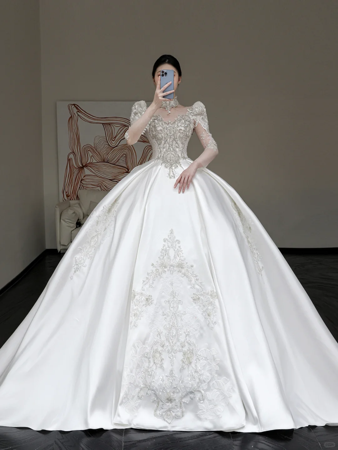 Vestido de novia princesa, escote redondo, lentejuelas blancas, cuentas, para invierno, DP858