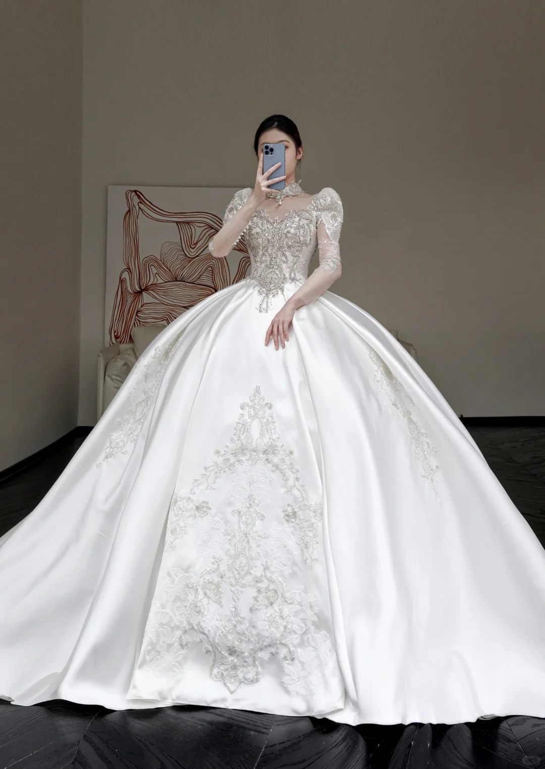 Vestido de novia princesa, escote redondo, lentejuelas blancas, cuentas, para invierno, DP858
