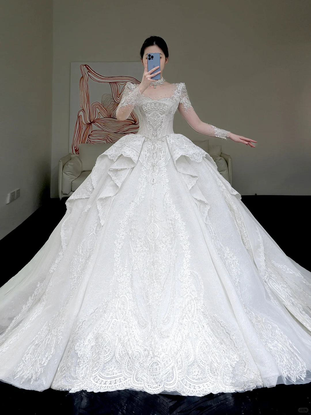 Vestido de novia princesa, escote redondo, lentejuelas blancas, cuentas, para invierno, DP859