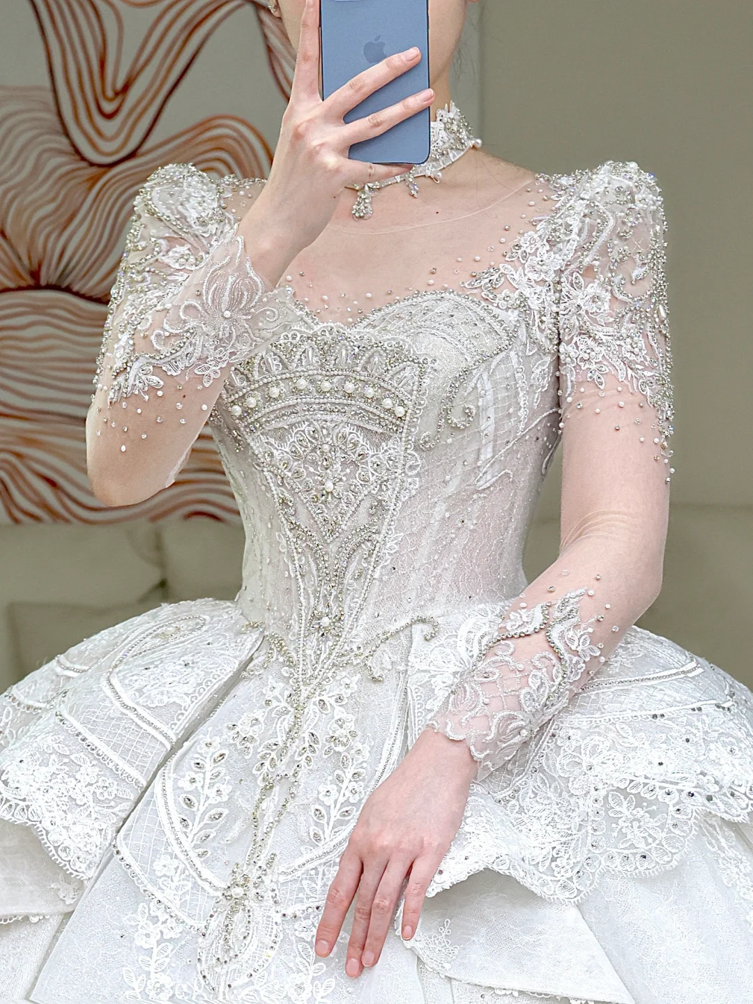 Vestido de novia princesa, escote redondo, lentejuelas blancas, cuentas, para invierno, DP859