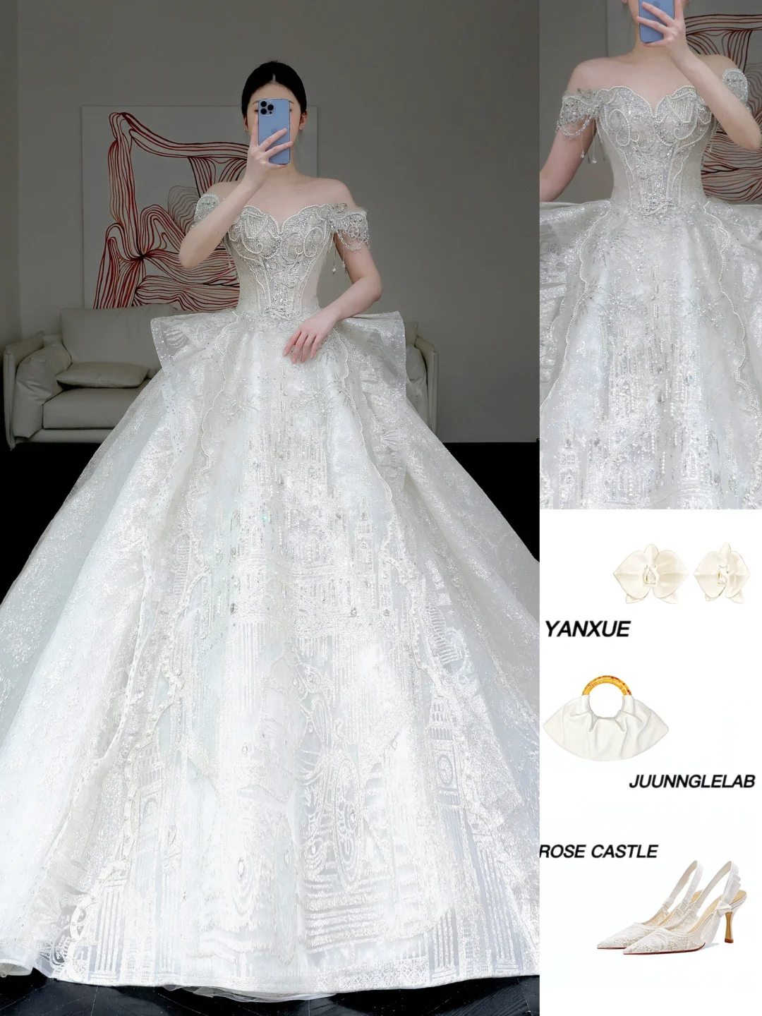 Vestido de novia princesa, sin tirantes, con lentejuelas blancas y cuentas, DP884