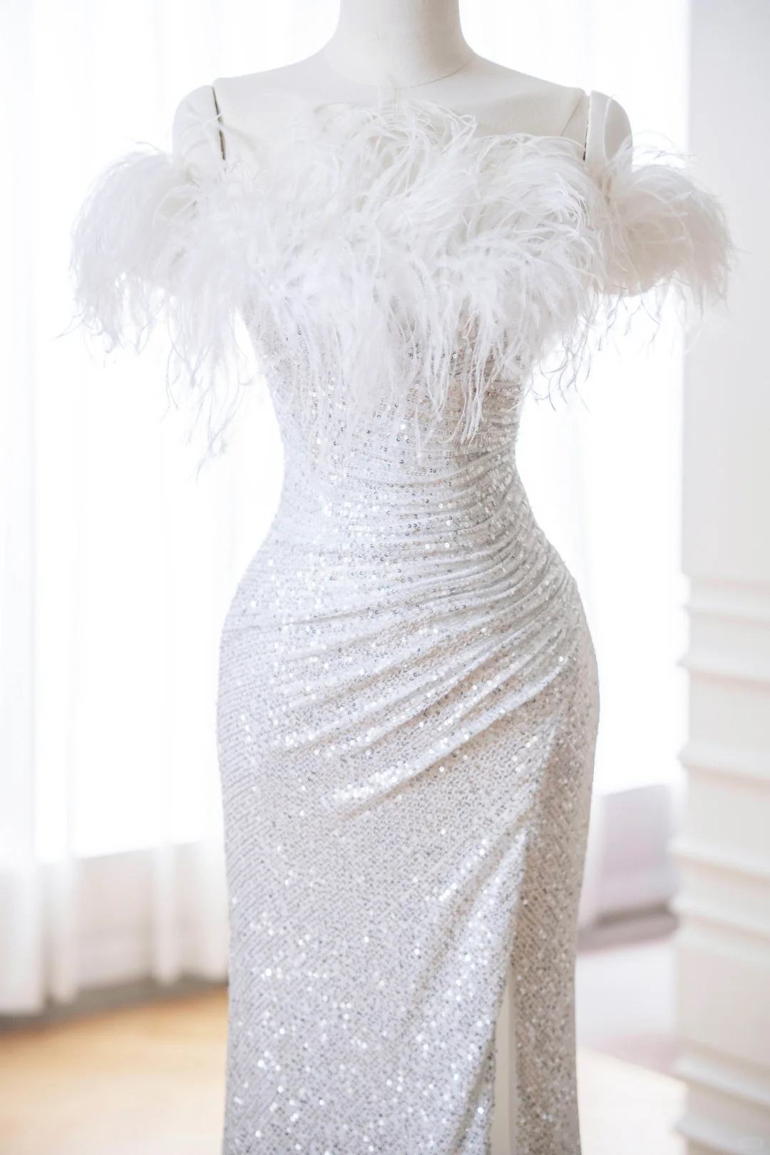 Classy Mermaid White Off The Shoulder Sequin Long Evening Gowns Party Dress Evening Dresses DP900