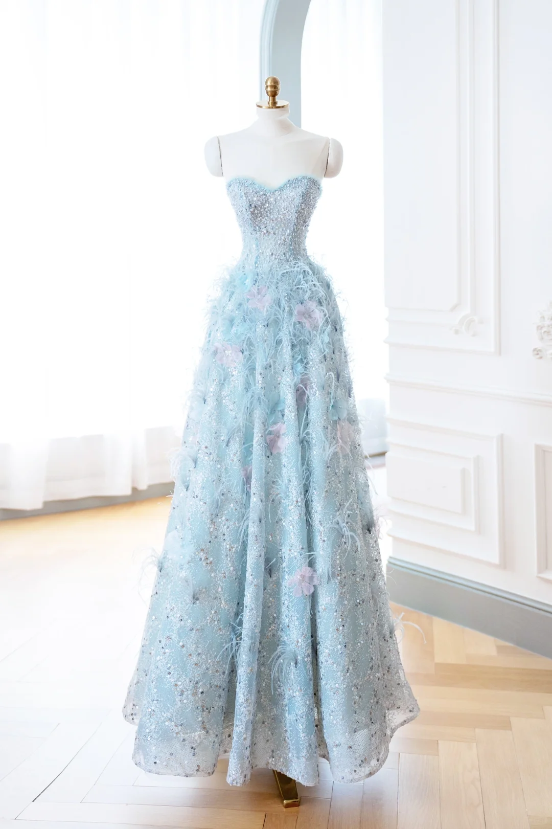 Elegant Glamour Ball Gown Sweetheart Sequin Blue Prom Dress Party Dress Evening Dresses DP903