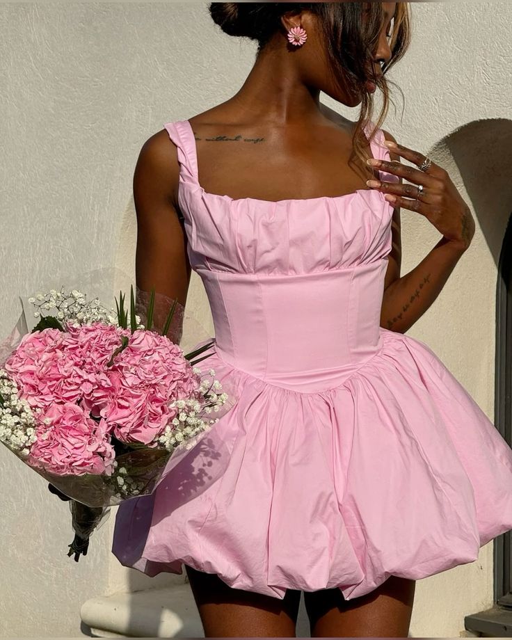 Vestido corto rosa de verano con tirantes finos, corte A, para cumpleaños, minivestido de fiesta para 18 años, DP994