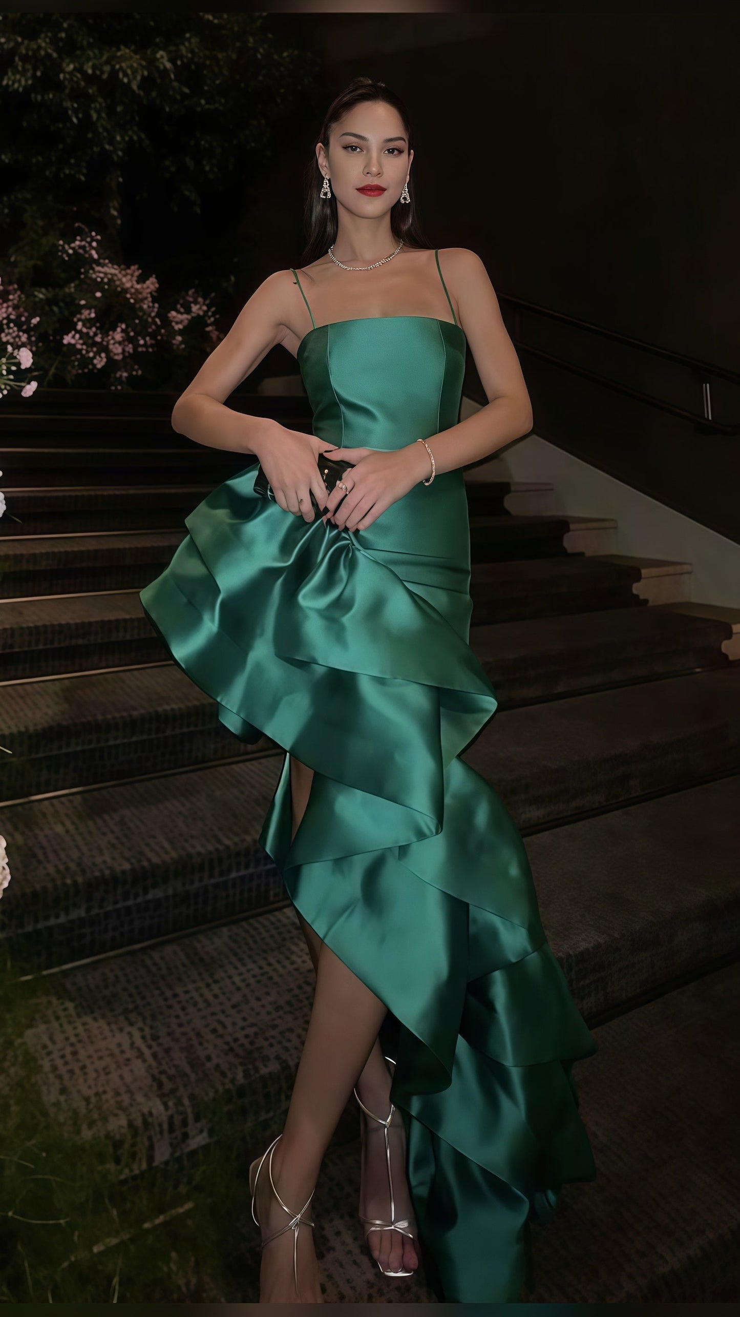Dark Green Strapless Ruffle Prom Dress Sexy Party Dress,AST1688