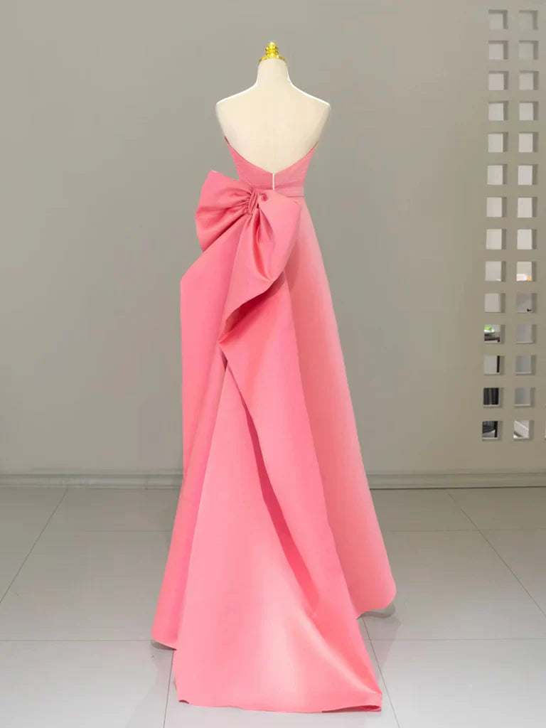 Vestido de fiesta largo de satén rosa con escote corazón y corte en A, vestido formal largo rosa ED010