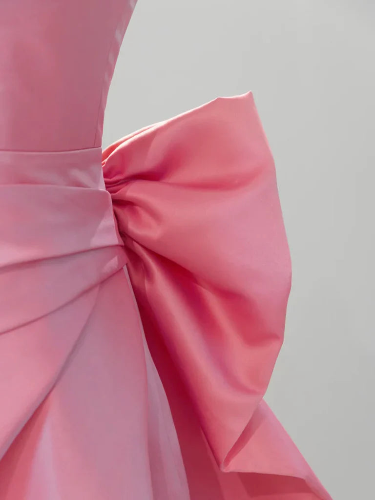 Vestido de fiesta largo de satén rosa con escote corazón y corte en A, vestido formal largo rosa ED010