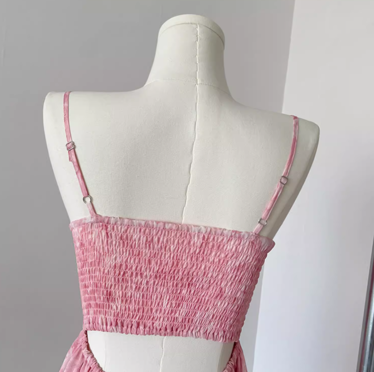Pink romantic floral suspender dress ED01015