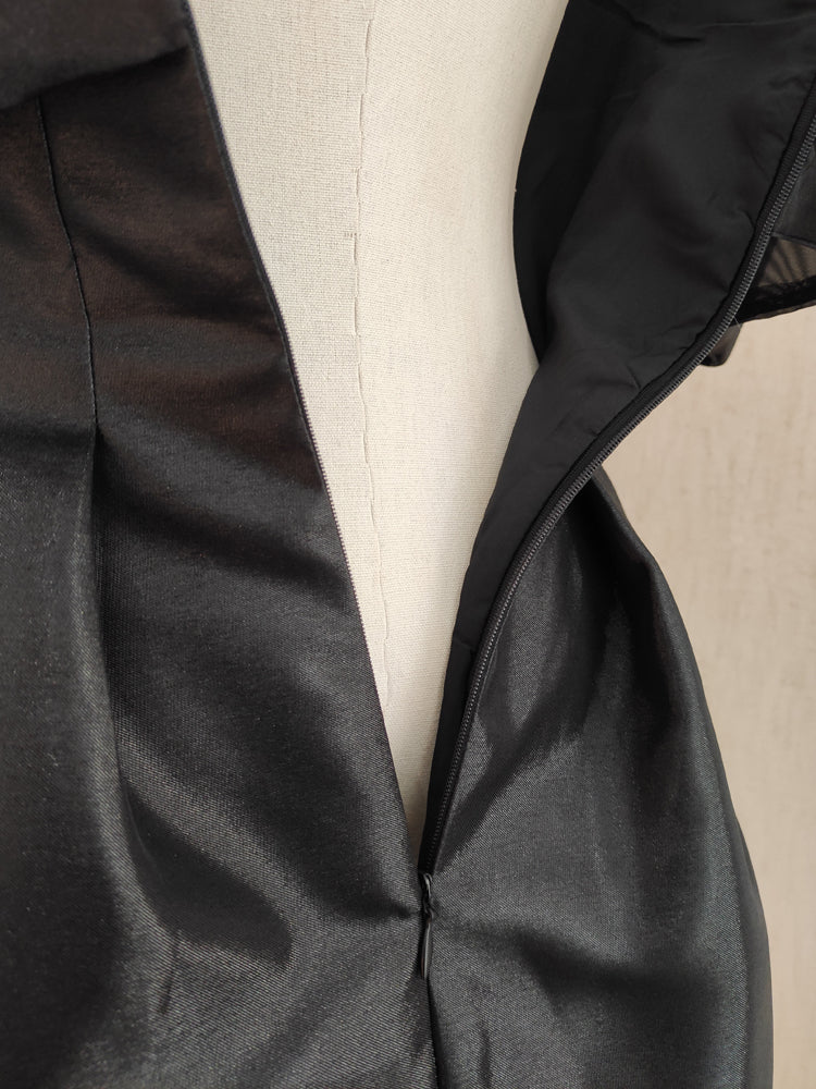 Vestido de fiesta corto de satén y tul negro con hombros descubiertos, corte A, vestido de fiesta rosa ED01054