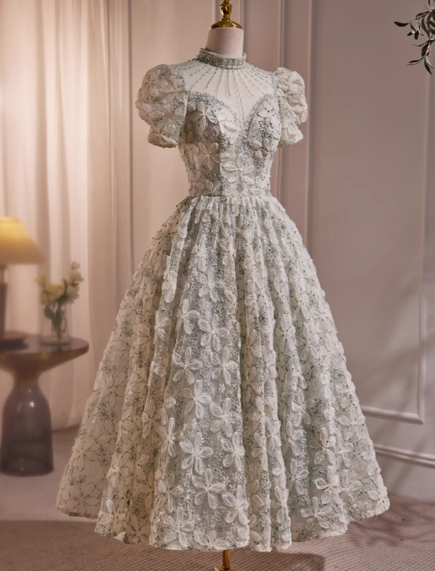 Light green A-line v-neck tulle sequins beaded short prom dress, light green homecoming dress ED1071