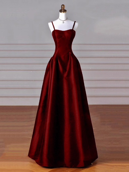 A-Line Sweetheart ❤️Prom Dress for Birthday&Graduation-Burgundy Satin Long Formal Evening Dress ED01133