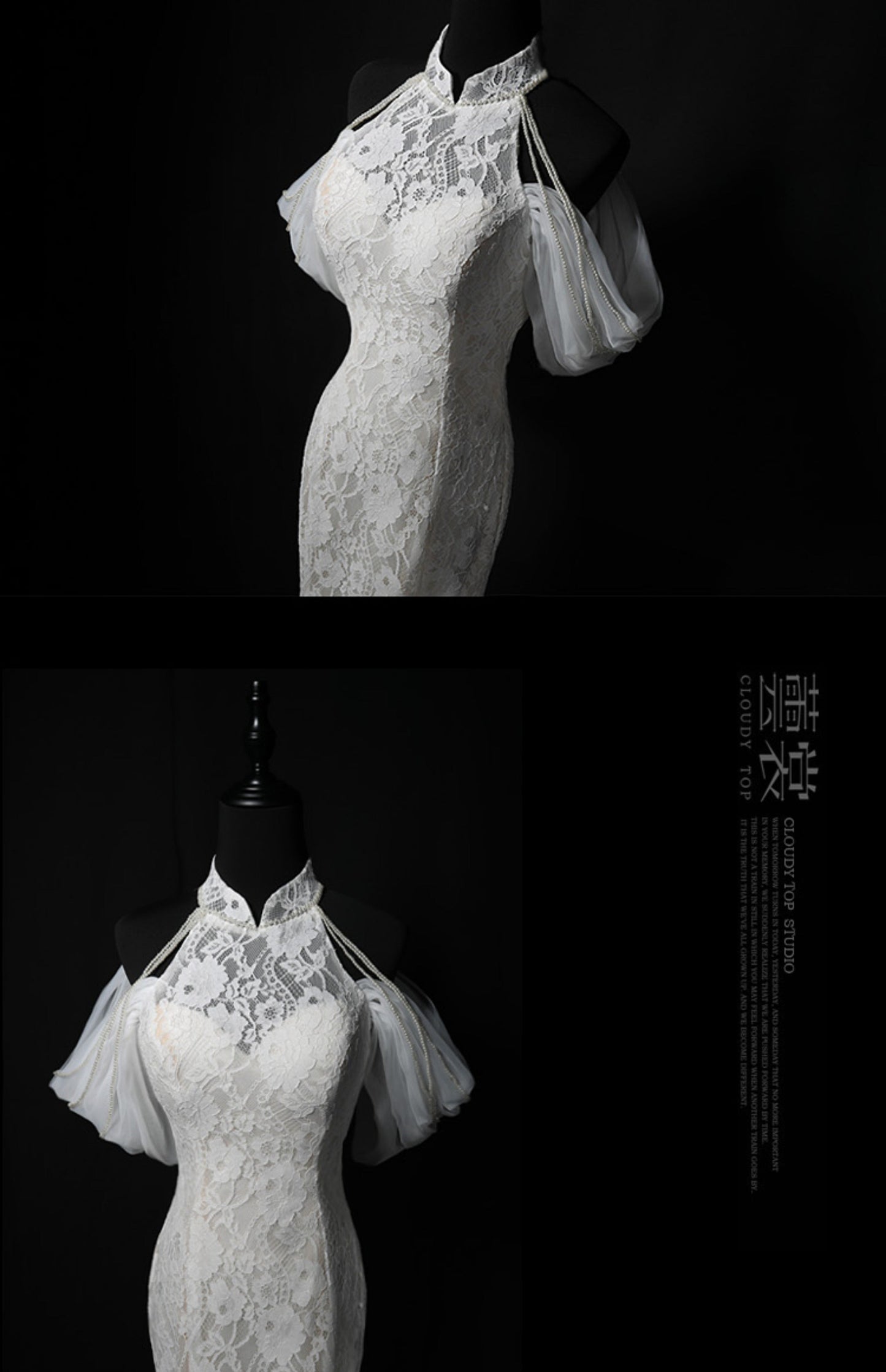 Vestido de fiesta largo de encaje sirena blanco, vestido de novia blanco ED01175