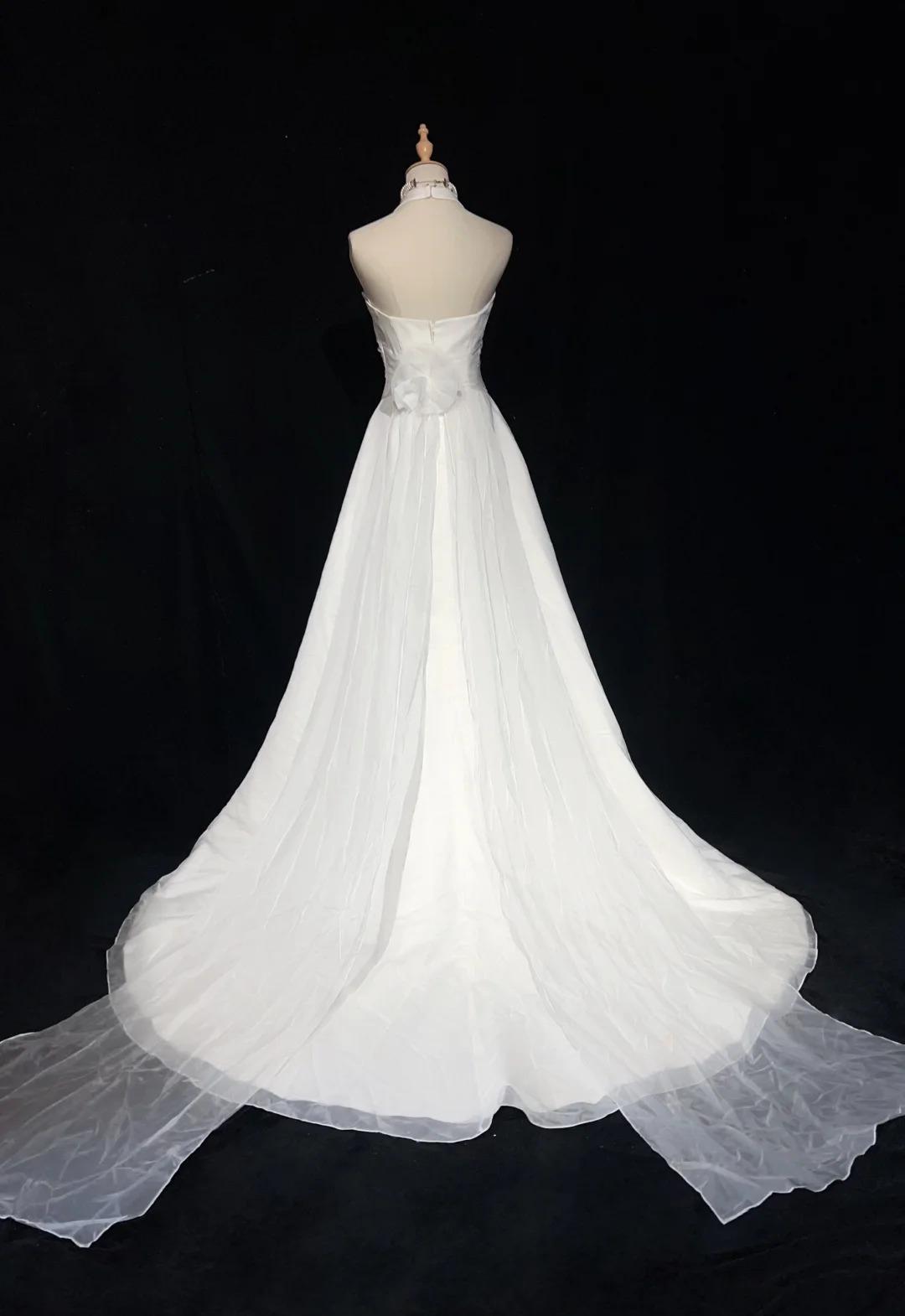 Vestidos de fiesta largos de satén con cuello halter y cuentas, corte sirena blanco, vestidos de novia blancos ED01182
