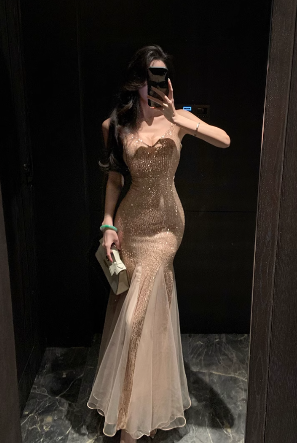 Vestido de fiesta francés retro de malla con lentejuelas ED01187