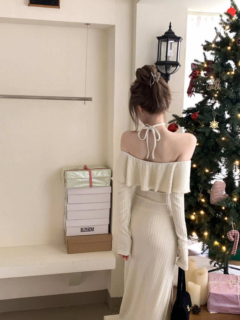 Vestido francés de manga larga con hombros descubiertos ED01192