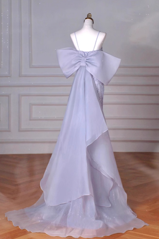 Vestido largo de fiesta de sirena morado con tirantes finos de tul y lentejuelas, vestido formal ED01210