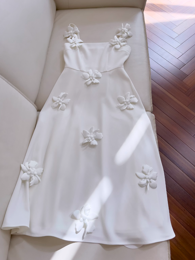 Vestido retro francés con tirantes blancos y flores ED01250