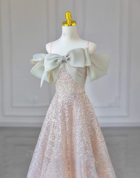 A-line Spaghetti Strap Tulle Sequins Long Prom Dress, Sweet 16 Dress ED01258
