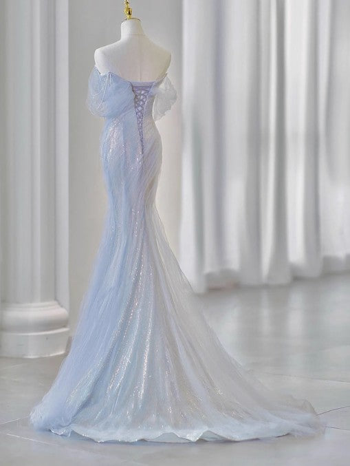 Purple💜 Sweetheart Sequin Mermaid Gown-Fairytale Beaded Tulle Train Long Prom Dress for Events ED01264