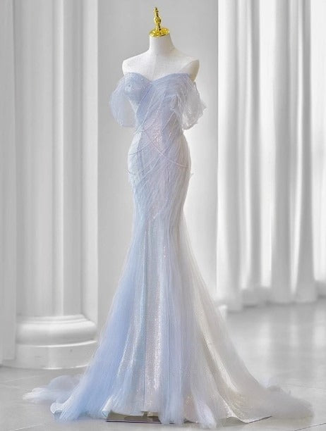 Purple💜 Sweetheart Sequin Mermaid Gown-Fairytale Beaded Tulle Train Long Prom Dress for Events ED01264