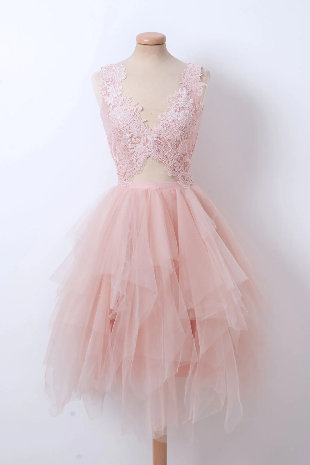 Prom Dresses,pink V Neck Tulle Lace Short Prom Dress, Pink Homecoming Dress ED01302