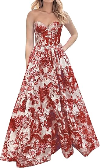 Vestido de fiesta largo rosa con escote en A y estampado floral ED01313