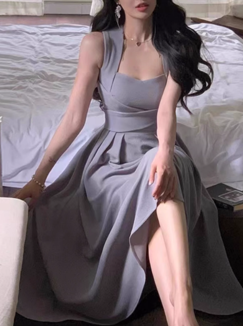 Vestido de fiesta elegante de estilo francés con tirantes blancos, ligero y lujoso, ED0137