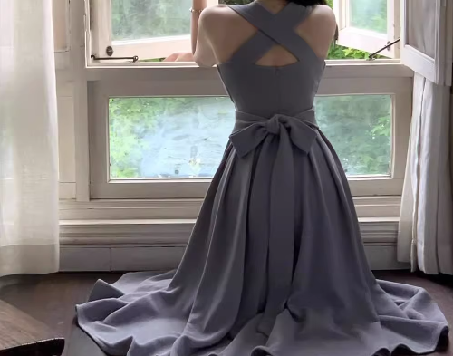 Vestido de fiesta elegante de estilo francés con tirantes blancos, ligero y lujoso, ED0137