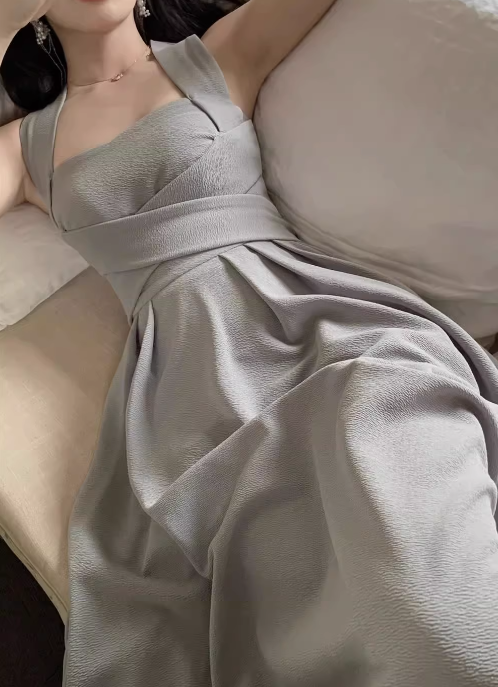 Vestido de fiesta elegante de estilo francés con tirantes blancos, ligero y lujoso, ED0137