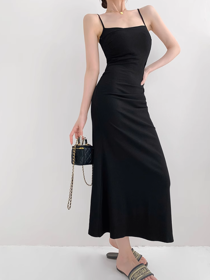 Red mermaid spaghetti strap long dress ED01391