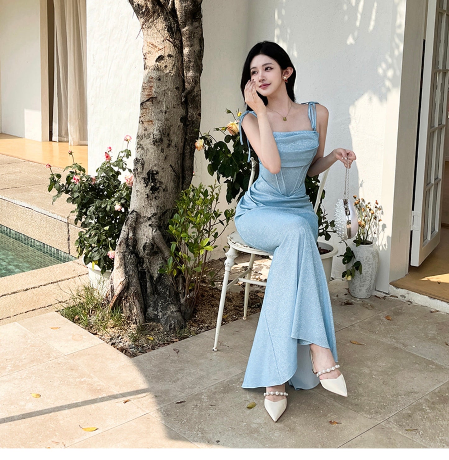 Blue Mermaid Spaghetti Strap Simple Long Prom Dress ED01399