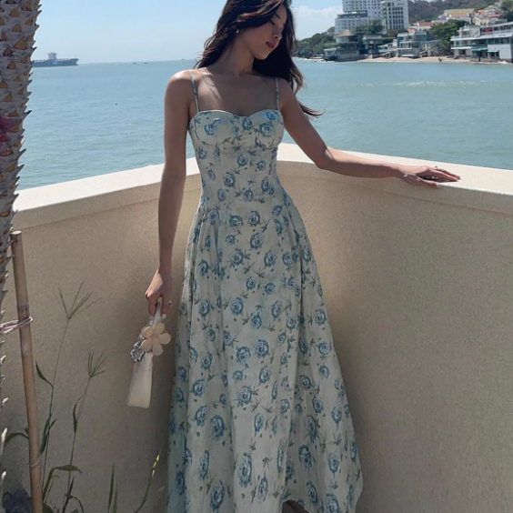 Teal Sweetheart Floral Slip Dress ED01401