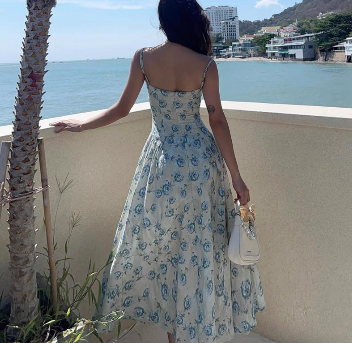 Teal Sweetheart Floral Slip Dress ED01401