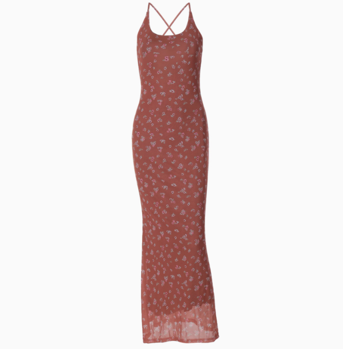 Vestido de tirantes sin espalda con estampado de malla ED01403