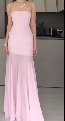 Vestido de fiesta largo rosa con corte sirena, modesto, para graduación, formal, de noche, ED01408