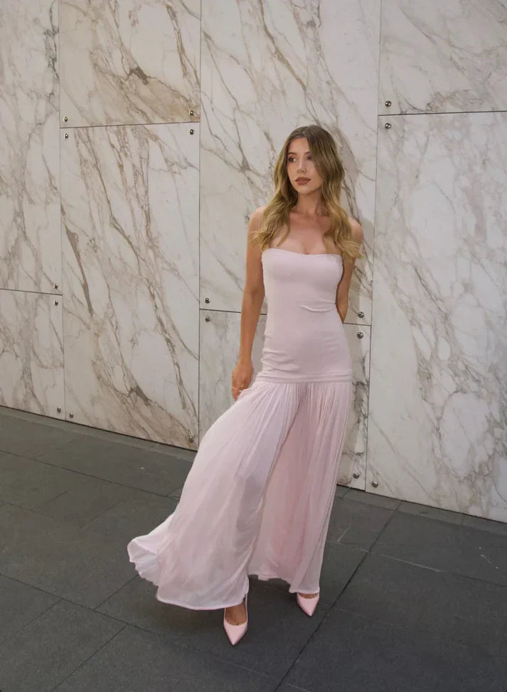 Vestido de fiesta largo rosa con corte sirena, modesto, para graduación, formal, de noche, ED01408