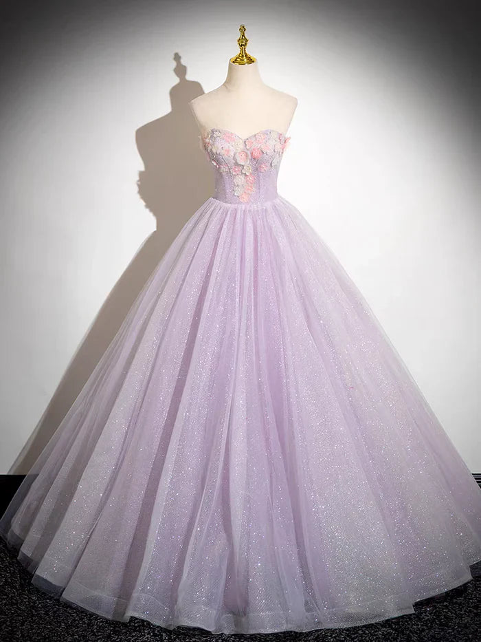 Vestido de fiesta largo de tul brillante con corte en A y hombros descubiertos con apliques florales ED01468