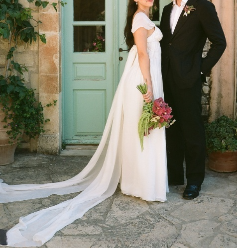 Elegante vestido de fiesta largo de corte A blanco, vestido de novia de gasa encantadora ED01511