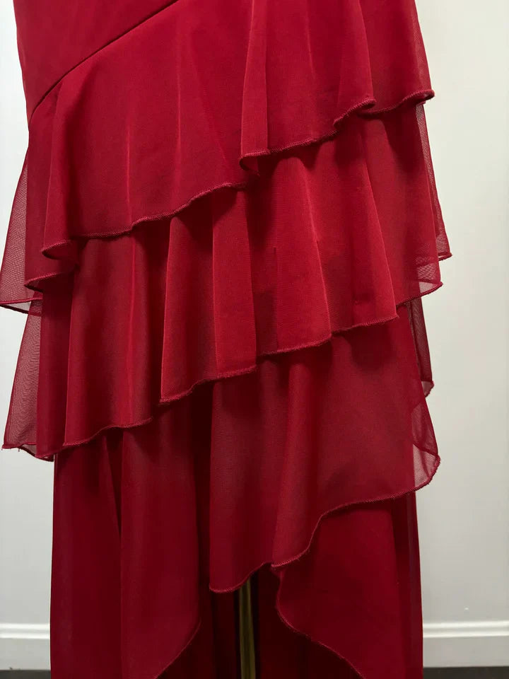 Vestido de fiesta burdeos de gasa con escote halter, espalda descubierta y corte en A, para dama de honor, largo hasta los tobillos, ED01515