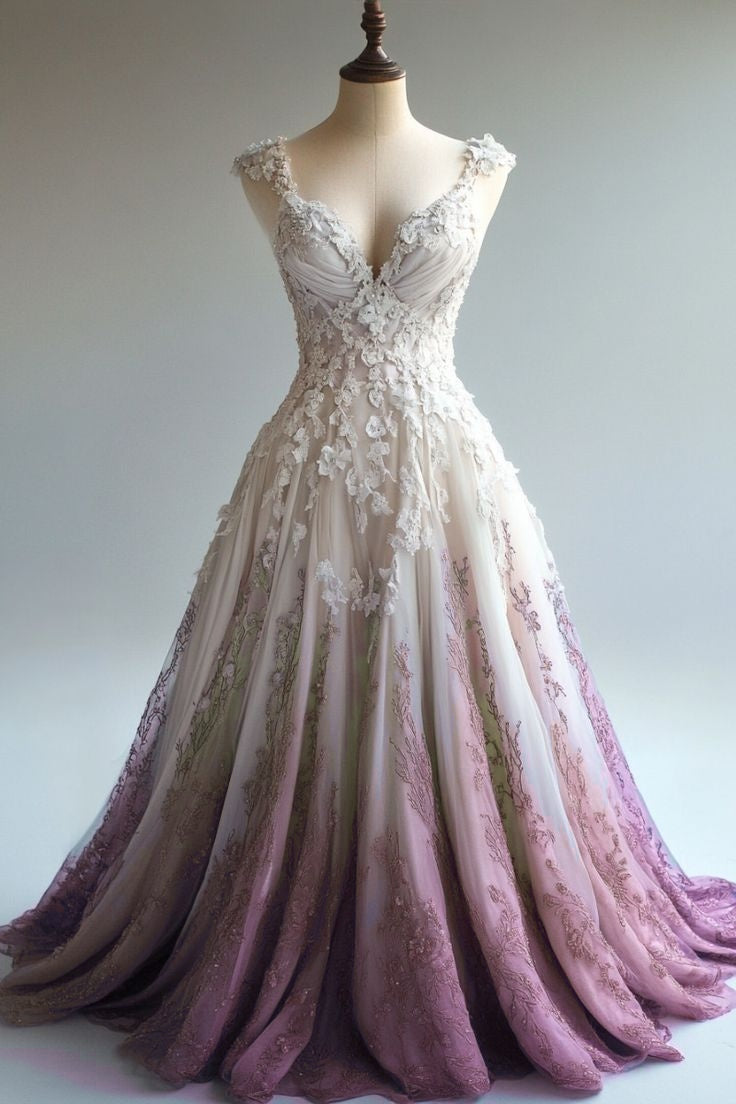 A-line Straps Tulle Beaded Long Prom Dress Applique Sweetheart Neck Evening Gown ED01554
