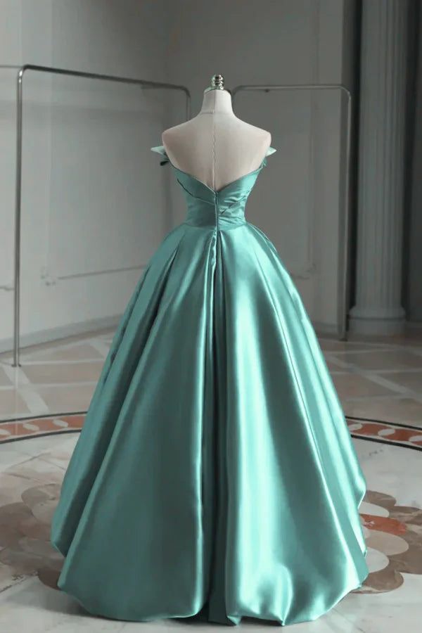 A-line Satin Off-the-shoulder Long Prom Dress Wedding Dress ED01565