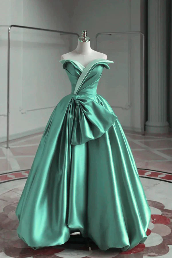 A-line Satin Off-the-shoulder Long Prom Dress Wedding Dress ED01565