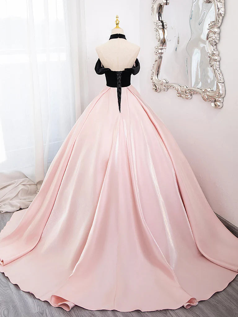 Vestido de fiesta largo de satén rosa con escote corazón y corte en A, vestido formal largo rosa ED017